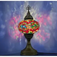 Halay Lampe Mozaiek - Lampe de nuit artisanale pour décoration orientale, lampe de table en verre épais avec pied en laiton