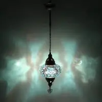 Halay Suspension Mozaïek Lampe fabriquée en Turquie, faite à la main, Ø 13 cm, hauteur 53 cm, E14 LED, bleu