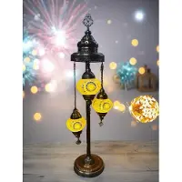 Halay Lampe de table turque faite main avec 3 boules en verre mosaïque colorées – lampe de chevet élégante pour le salon et la chambre à coucher