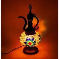 Halay Lampe de table Ibrik turque fabriquée à la main, aux couleurs vives, pour l'intérieur et l'extérieur, carafe orientale
