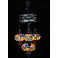 Halay Suspension turque à 4 globes en verre mosaïque aux couleurs vives – plafonnier oriental avec 4 boules en verre mosaïque