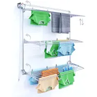 Foxydry Tower 152 cm gris – Étendoir à linge mural vertical à trois niveaux, robuste, pliable et réglable en hauteur