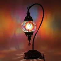 Halay Lampe mosaïque turque - Lampe de table artisanale - Col de cygne - Lampe marocaine - Ø 12 cm - Hauteur 43 cm - Colorée
