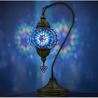 Halay Lampe Mozaiek à col de cygne, lampe de nuit artisanale de style oriental, lampe de table marocaine pour chambre à coucher et salon - Bleu