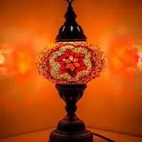 Halay Lampe de table turque avec boule en mosaïque orange de 13 cm – Lampe orientale fabriquée à la main pour une lumière d'ambiance