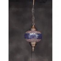 Halay Suspension Mozaïek - Lampe orientale faite main, bleue et taupe, hauteur 53 cm, design unique