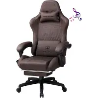 GTPLAYER Chaise de jeu ACE PRO, Chaise de bureau ergonomique Accoudoirs inclinables Avec repose-pieds, Haut-parleur Hi-Fi, Atmosphère sonore impressionnante, Marron clair