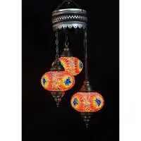 Halay Suspension turque en mosaïque - Lampe marocaine faite main - 3 boules en verre colorées - Authentique et unique