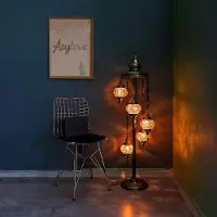 Halay Lampadaire turc fait main avec 5 boules de verre colorées – lampe mosaïque orientale pour un éclairage d'ambiance