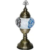 Halay Lampe de table mosaïque orientale bleu clair 30 cm de haut 13,5 cm de diamètre Douille E14 pour LED et TL