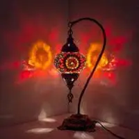 Halay Lampe de table turque artisanale, modèle arc rouge – Lampe mosaïque orientale pour une lumière d'ambiance