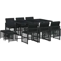 vidaXL Ensemble de jardin 11 pièces avec coussins Noir Poly Rattan