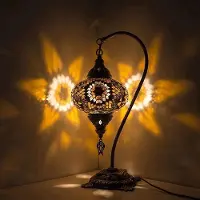 Halay Lampe de table turque artisanale en forme d'arc, couleur marron – Lampe mosaïque orientale pour un éclairage d'ambiance