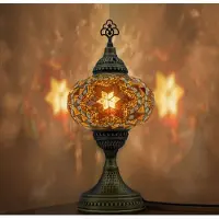 Halay Lampe de table Mozaiek, veilleuse artisanale, lampe Tiffany turco-arabe pour chambre à coucher, bureau et salon, décoration marocaine brune