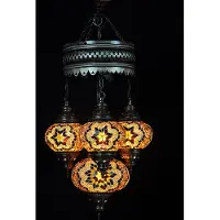 Halay Suspension turque à 4 globes en verre mosaïque brun – plafonnier oriental à 4 boules