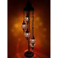 Halay Lampadaire turc en mosaïque fait main, marron, avec 5 boules en verre – Décoration orientale pour votre intérieur