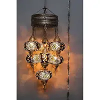 Halay Suspension à 7 globes en verre mosaïque brun - Suspension turque avec 7 boules en verre mosaïque - Plafonnier oriental