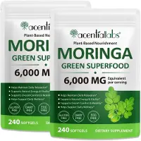 P-Beauty Gélules de poudre de feuilles de moringa 6000 mg hautement dosées, végétaliennes, sans gluten, 2 x 240 gélules