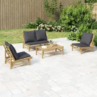 vidaXL Style élégant Ensemble de salon de jardin 4 pièces avec coussins gris foncé en bambou DE1583267
