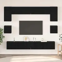 Prolenta Meuble TV exclusif - Ensemble de 8 pièces, finition bois imitation chêne noir, fabriqué en panneaux de particules