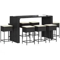 Syfax Ensemble de bar de jardin 9 pcs avec coussins noir poly rotin