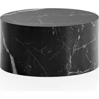 Wohnling Table basse MONOBLOC 60x60x30 cm Noir brillant avec aspect marbre Design Table de salon Ronde Lounge Table basse Moderne