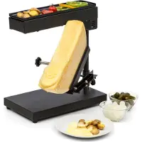 Klarstein Appareil a Raclette et Gril avec Plateau en Acier Inoxydable, Machine a Raclette Rotatif et Réglable de 1000W, Appareil Raclette Traditionnel, Service a Raclette, Grilles à Fromage Raclette