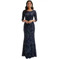 O46BPX (MB1) Robe de soirée romantique à sequins ornée de détails 939101 Bleu foncé
