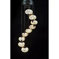 Halay Suspension turque à 9 lumières en verre mosaïque blanc – plafonnier oriental avec 7 boules en verre colorées