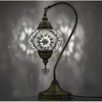 Halay Mozaiek Lampe de table col de cygne Lampe de chevet artisanale - Éclairage décoratif turc oriental marocain Blanc