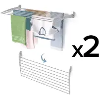 Foxydry 2 Fold Down 116 cm – Étendoirs à linge muraux pliables vers le bas, en aluminium, pour salle de bains, balcon ou buanderie