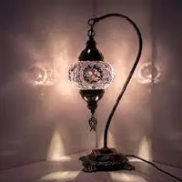 Halay Lampe de table turque modèle arc en verre mosaïque violet - Lampe de table orientale fabriquée à la main, hauteur 42 cm