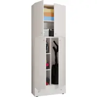 VCM Armoire à balais en bois | 6 compartiments | Dimensions : H. 200 x W. 70 x D. 39 cm | Armoire de ménage | Armoire polyvalente | Tiroir supplémentaire - Lona