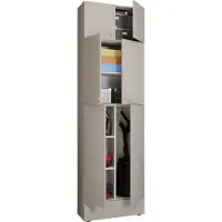 VCM Armoire à balais en bois | 6 compartiments | Dimensions : H. 240 x W. 70 x D. 39 cm | Armoire de ménage | Armoire polyvalente | Pièce jointe avec 2 portes | Tiroir supplémentaire - Lona