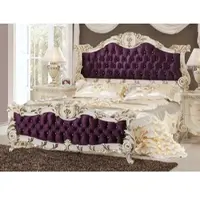Casa Padrino Luxus Barock Doppelbett Lila / Weiß / Gold - Lit somptueux en bois massif avec pierres scintillantes - Meubles de chambre à coucher de style baroque - Noble & Somptueux