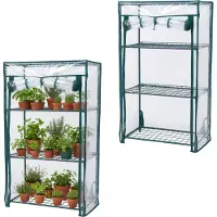 Relaxdays Serre de balcon , lot de 2, film PVC, acier, H x l x P : 80 x 46 x 24 cm, serre à tomates à 3 étages, vert/transparent