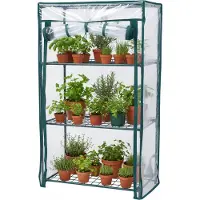 Relaxdays Serre de balcon , lot de 1, film PVC, acier, H x l x P : 80 x 46 x 24 cm, serre à tomates à 3 étages, vert/transparent