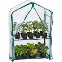Relaxdays Serre de balcon , lot de 1, film PVC, acier, H x l x P : 95 x 59 x 39 cm, serre à tomates à 2 étages, vert/transparent