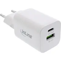 InLine Adaptateur secteur USB, chargeur, USB-A + USB-C, 33W, Power Delivery + Quick Charge, blanc (33 W, 2 ports), Chargeur USB, Blanc