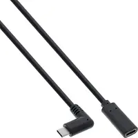 InLine 35782 Câble USB 3.2, USB Typ-C Rallonge, prise mâle coudée sur prise femelle, noir, 2m