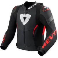 REV'IT! Blouson de moto en cuir perforé Revit Argon 3 Pro, noir/rouge néon, taille 56