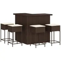 vidaXL Ensemble bar de jardin 5 pièces avec coussins Marron Poly rotin