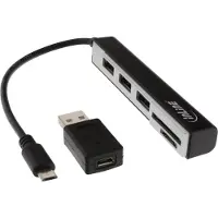 InLine USB OTG Cardreader & 3-fach USB 2.0 Hub, pour SDXC/microSD, avec adaptateur