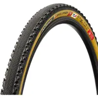 Challenge Pneus Gravel , modèle Gravel Grinder Pro, fabrication artisanale, technologie TLR (Tubeless Ready), dimensions 33-622, couleur noir/marron.