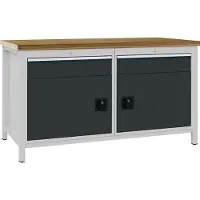 Bedrunka & hirth Etabli gris clair gris L1500xH859xP750mm Hêtre multiplex 40mm 2 tiroirs.2 portes