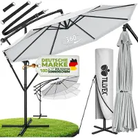 Tillvex Parasol Gris Ø 350 cm Parapluie de jardin Parasol de marché Manivelle Balcon Alu Inclinable Gris - Ø350cm