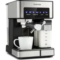 Klarstein Machine 1,8L à café espresso à porte-filtre avec Mousseur de Lait, Cafetières, 20 Bar, Petite Cafetière Electrique Acier Inoxydable 1350W pour Café Moulu, Machine a Cafe Qualite Barista