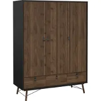 Ebuy24 Rye Armoire 3 portes, 3 tiroirs noir mat,Reproduction noyer.