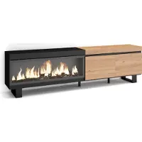 Skraut Home COZY Meuble TV, Banc Télé, 208x35x57cm, Pour les TV jusqu'à 80", Cheminée électrique XXL, Chêne et noir