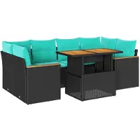 vidaXL Ensemble de salon de jardin 7 pièces avec coussins noir poly rotin